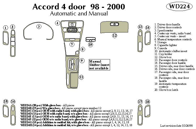 Honda Accord 4 door 98-2000 wood dash kit by B and I Trim Product Manufacturers