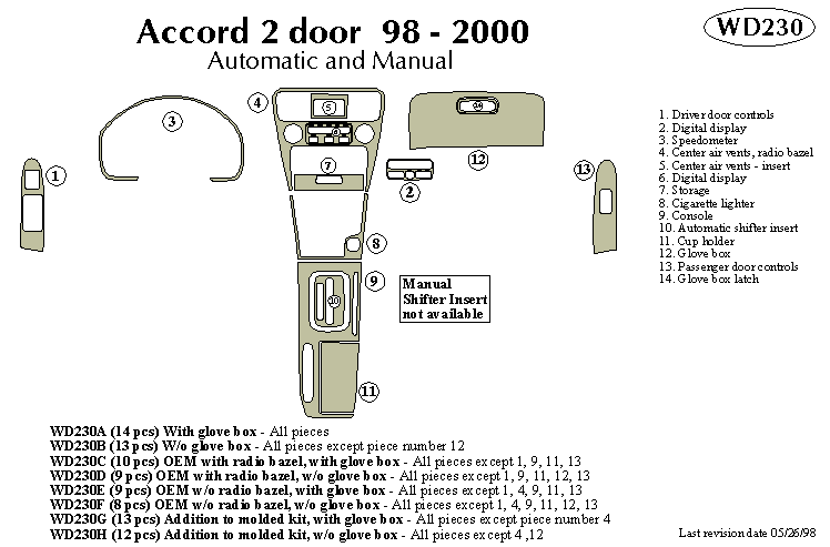 Honda Accord 2 Door Dash Kit by B&I