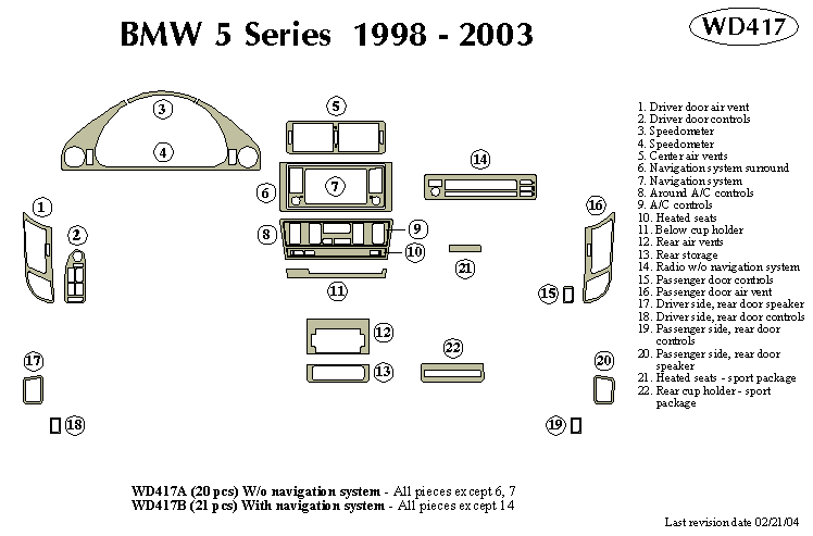 BMW 5 Series 1998-2003 wood dash kit by B&I Trim Product Manufacturers(TM)