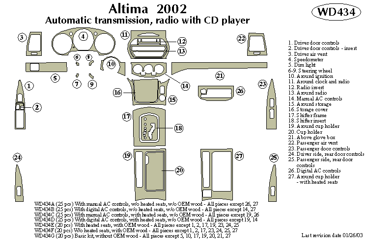 Nissan Altima 2002 wood dash kit by B&I Trim Product Manufacturers(TM)