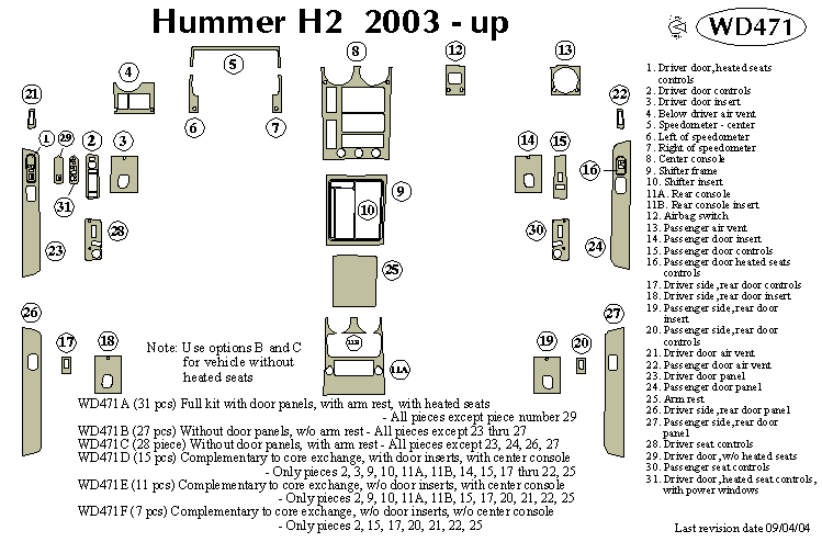 Hummer H2 03-up Dash Kit by B&I