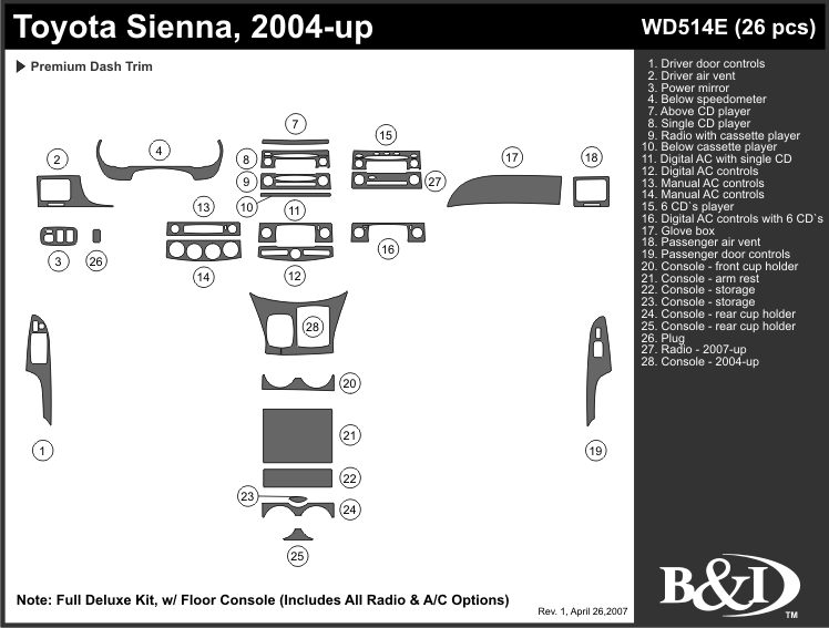 Toyota Sienna 04-up Dash Kit by B&I