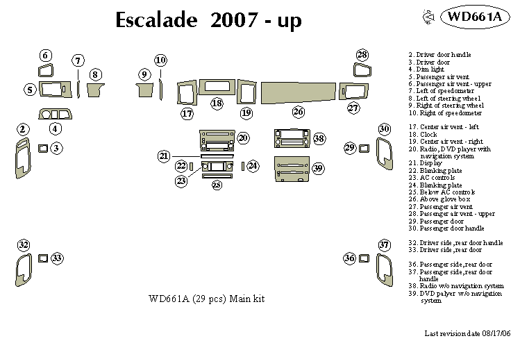 Cadillac Escalade 2007-up wood dash kit by B&I Trim Product Manufacturers(TM)