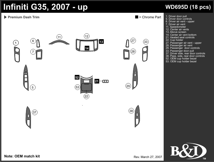 Infiniti G35 07-up wood dash kit by B&I Trim Product Manufacturers(TM)