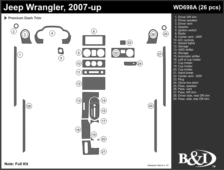 Jeep Wranger 07-up Dash Kit by B&I