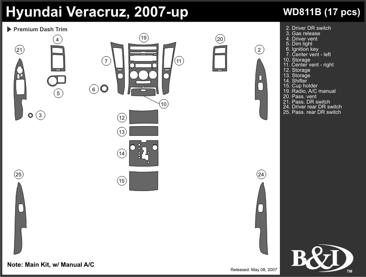 Hyundai Veracruz 07-up Dash Kit by B&I