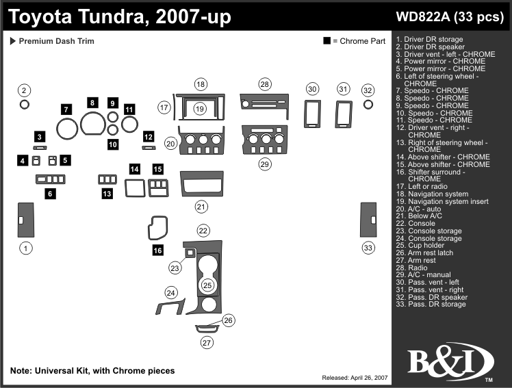 Toyota Tundra 07-up Dash Kit by B&I