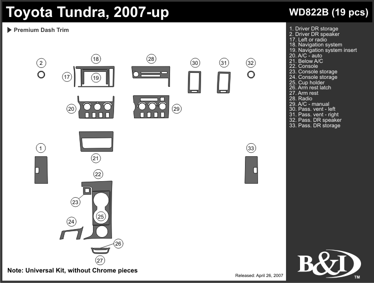 Toyota Tundra 07-up Dash Kit by B&I