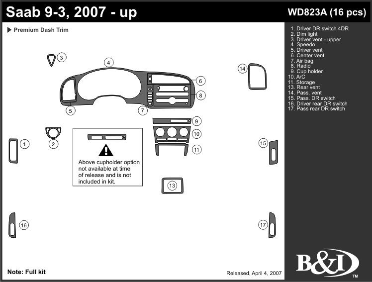 Wd826a Saab Dash Kit by B&I