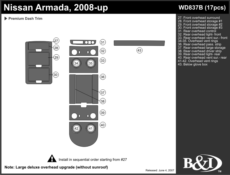 Nissan Armada 2008-up wood dash kit by B&I Trim Product Manufacturers(TM)