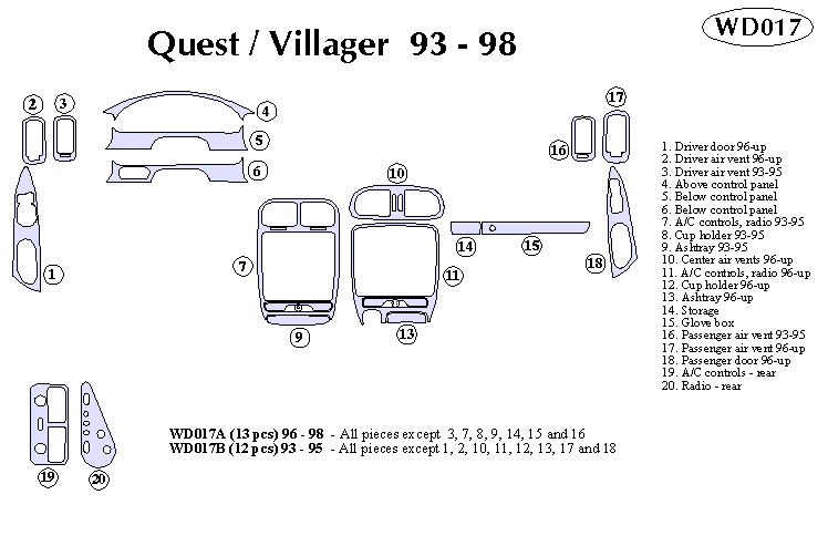 Nissan Quest / Mercury Villager Dash Kit by B&I