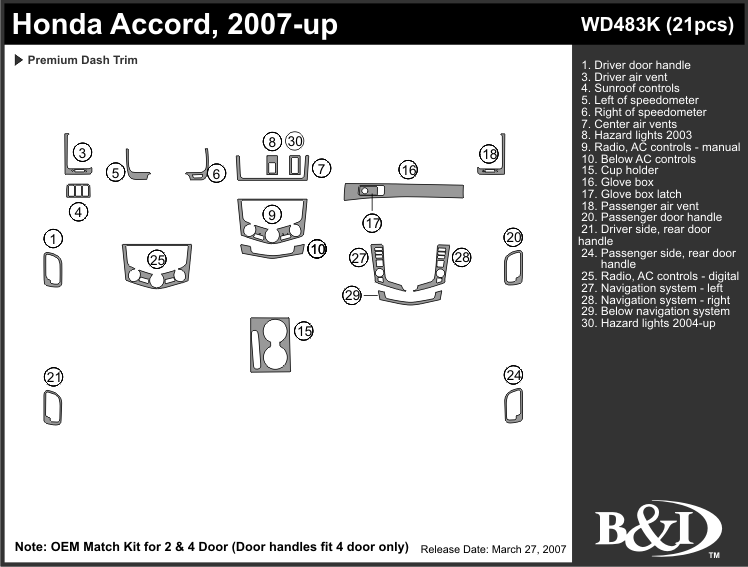 Honda Accord 07-up Dash Kit by B&I