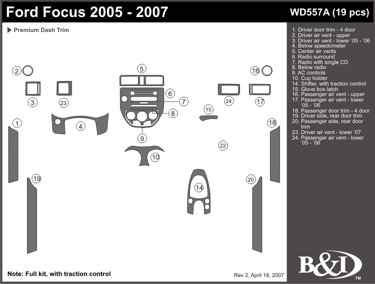 Ford Focus 05-2007 Dash Kit by B&I