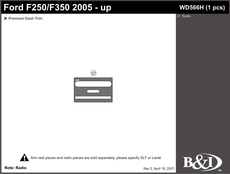 A Ford Super Duty 05-2007 Dash Kit by B&I