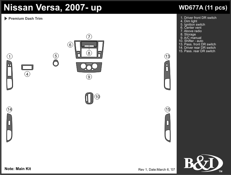 Nissan Versa 07-up Dash Kit by B&I