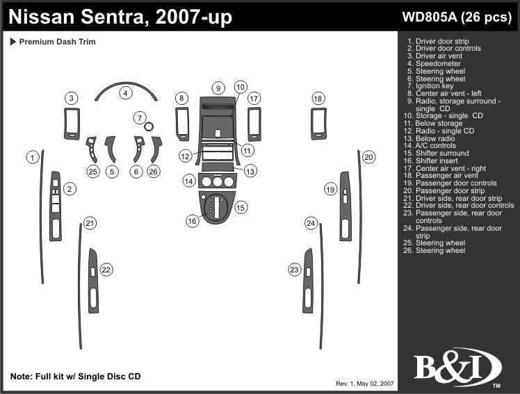 Nissan Sentra 07-up Dash Kit by B&I