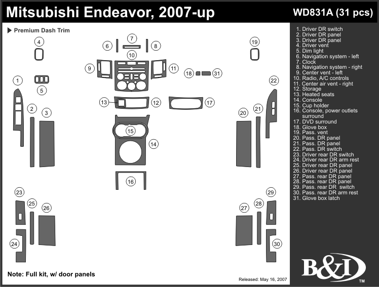 Mitsubishi Endeavor 07-up Dash Kit by B&I